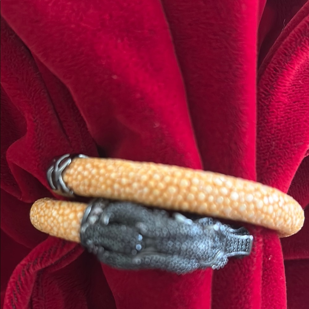 Eel skin and black diamond  wrap bracelet